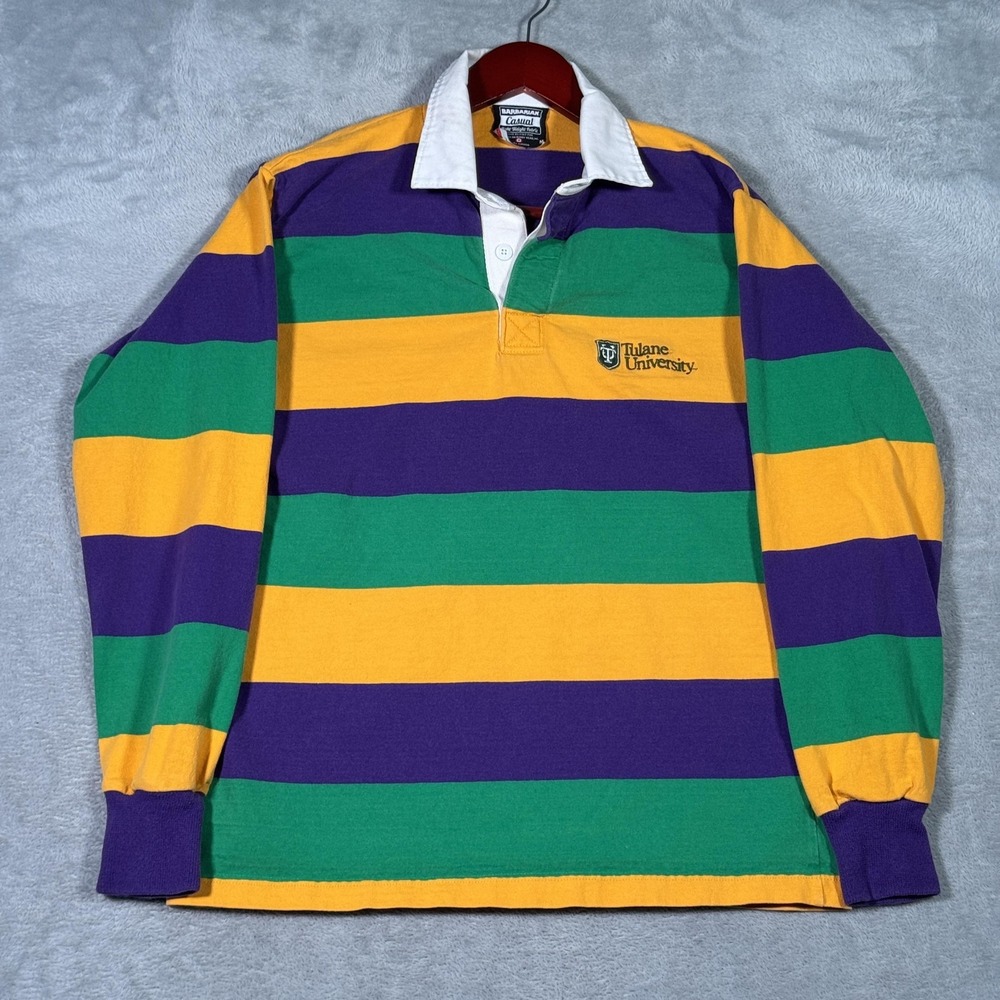 Tulane Green Wave Shirt Mens Medium Multi Color NCAA Rugby Barbarian Long Sleeve - Picture 2 of 9